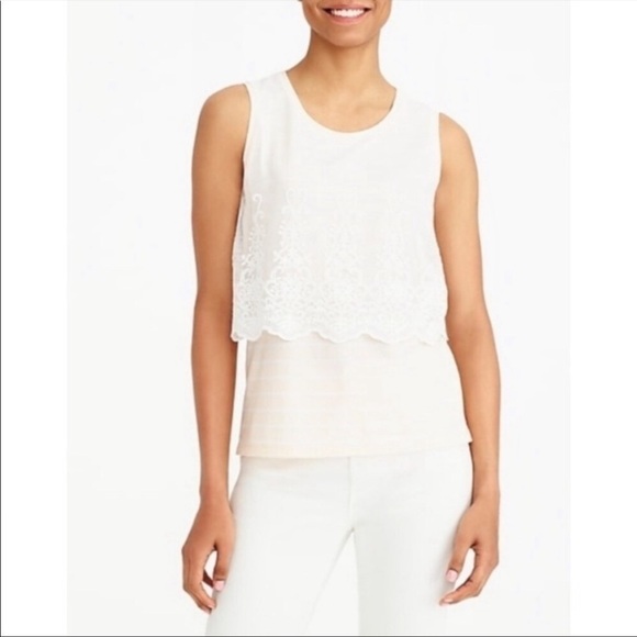 J. Crew Factory Tops - J Crew Factory Embroidered Overlay Lace Striped Tank Top White Cream Size XXS